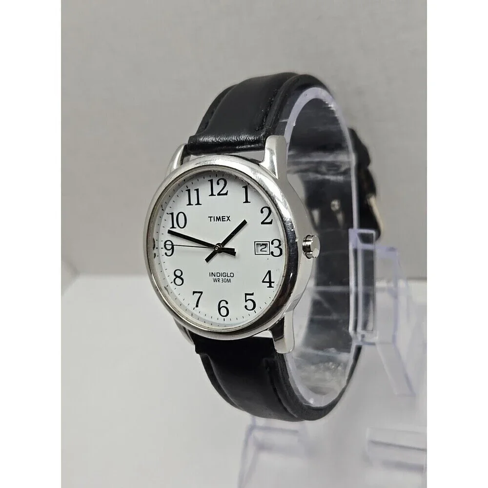 Timex Easy Reader Day Indiglo Silver Tone 35mm Quartz Watch New Battery WR 30M